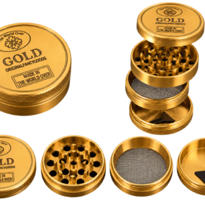 Grinder Gold 4 parties monté et démonté avec tamis et récupérateur