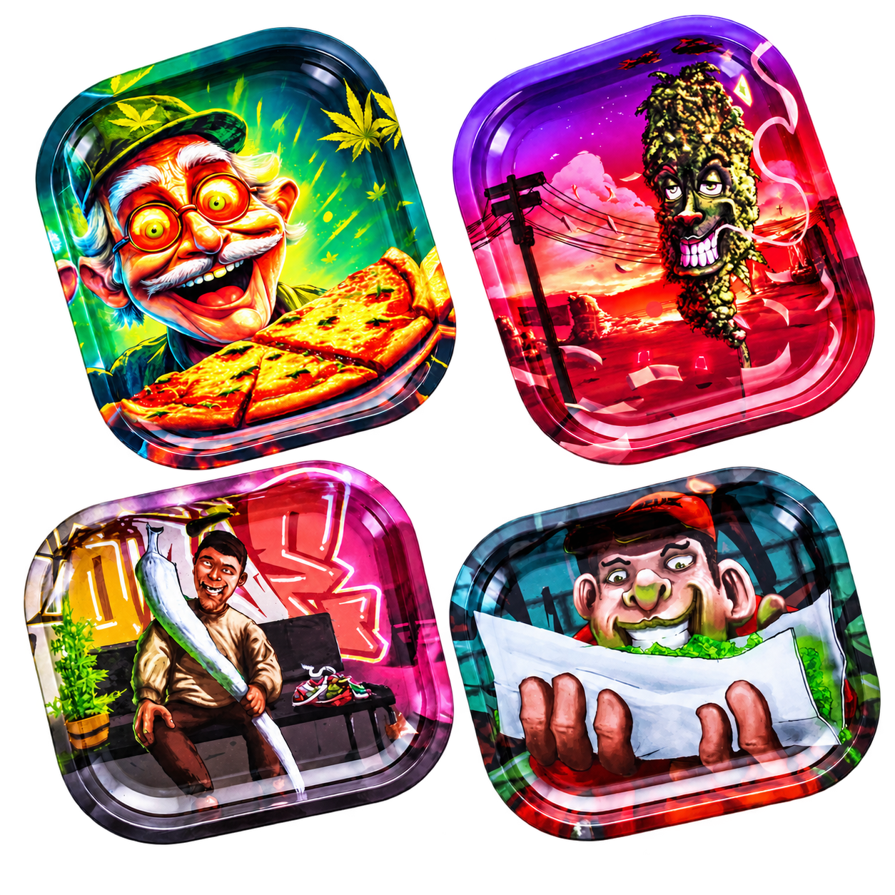 Plateau à Rouler Métal en métal avec 4 motifs fun et colorés CBD Arnaud